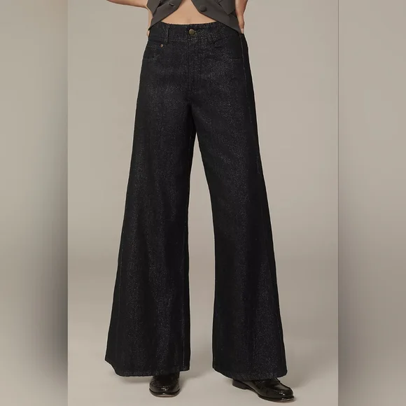 Anthropologie Adi Mid-Rise Frayed Relaxed Flare Pants by Pilcro: Sparkle Edition - Picture 3 of 8